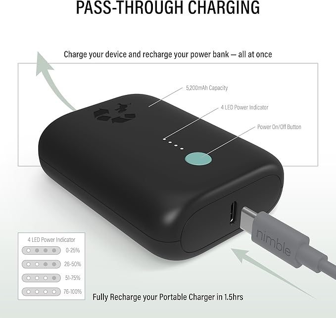 Nimble Champ Lite Portable Charger, 5200mAh Fast Charging Power Bank 15W USB C - Image 3