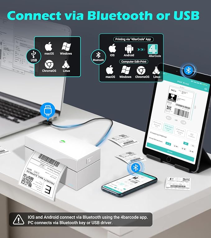 ORGBRO Bluetooth Thermal Shipping Label Printer, Z1-Plus Wireless 4X6 Shipping - Image 2