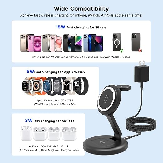 Charging Station, 3 in 1 Foldable Wireless Charger iPhone Charging Station - Image 6