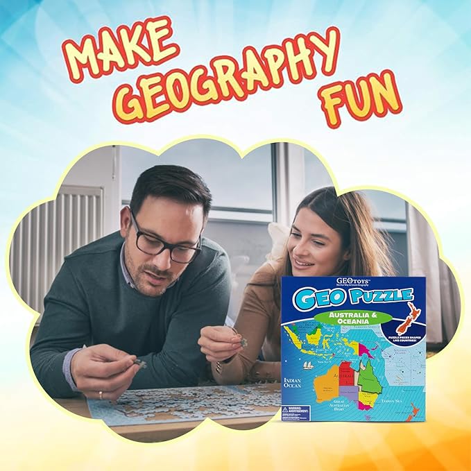 GeoToys GeoPuzzle, Australia & Oceania Shaped Jigsaw Puzzles, Geography Game - Image 2