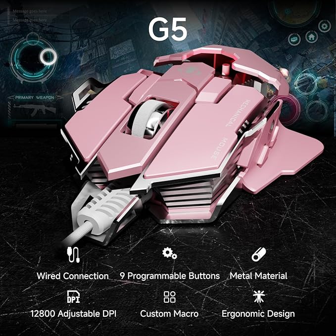 EWEADN G5 Wired Gaming Mouse, Ergonomic RGB Computer Mouse, 12800 Adjustable DPI - Image 2