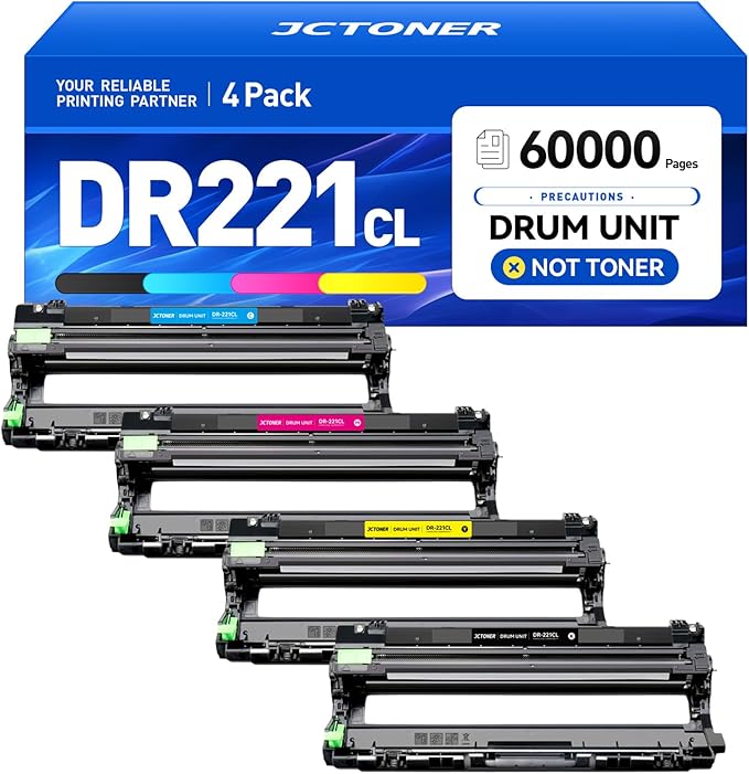 DR221CL DR-221CL Drum Unit Set 4 Pack High Yield Replacement by JCTONER