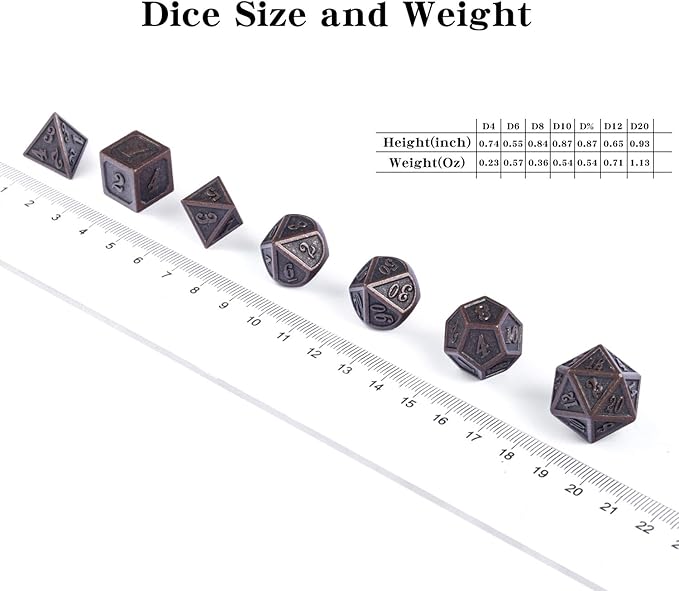 D&D Metal Dice Set, DNDND 7PCS Metallic Ancient Copper Dice - Image 6