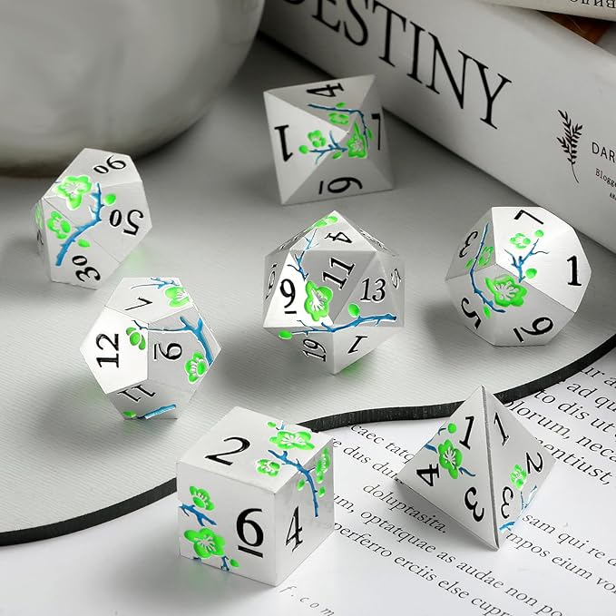 Glow in The Dark Metal Dice, DNDND 7 PCS Green Metallic D&D Dice Set - Image 6
