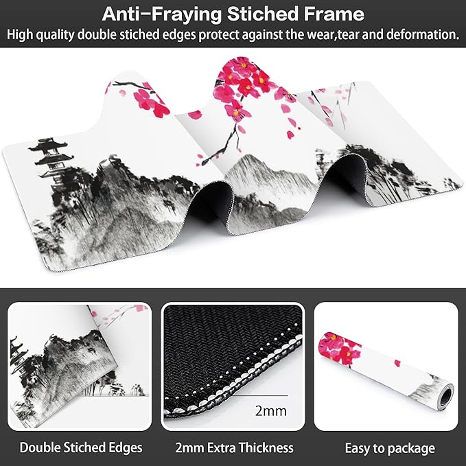 Chinese Ink Painting Desk Mat, Large Abstract Landscape Painting Gaming - Image 3