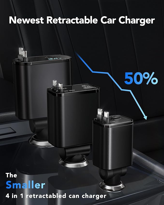 Retractable Car Charger, 4 in 1 Fast Car Charging 60W, Compatible - Image 4