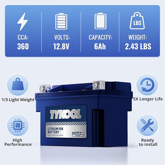 TYKOOL YT12A-BS 360CCA, 3X Cranking Amps, 5X Life, High Performance LiFePO4 - Image 3