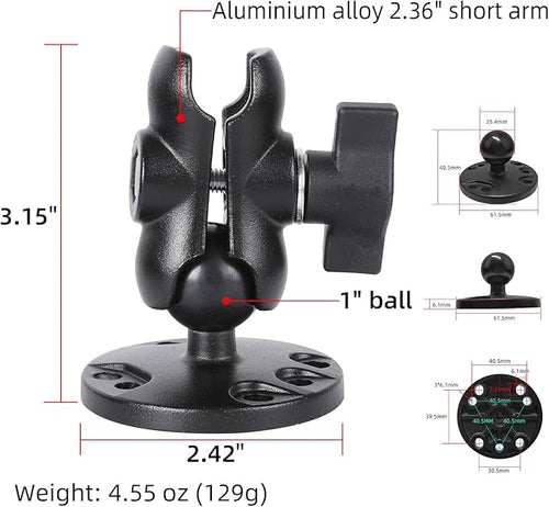 1" Ball Double Socket Arm with AMPS Hole Round Plate Base, Aluminum Alloy - Image 2