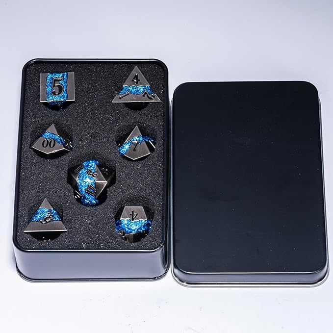 Metal DND Polyhedral Dice, Large Stripe Glitter Metallic Dice Set, Antique - Image 5