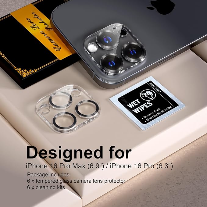 beuxece for 6 Pack iPhone 16 Pro/iPhone 16 Pro Max Camera Lens Protector 9H - Image 2