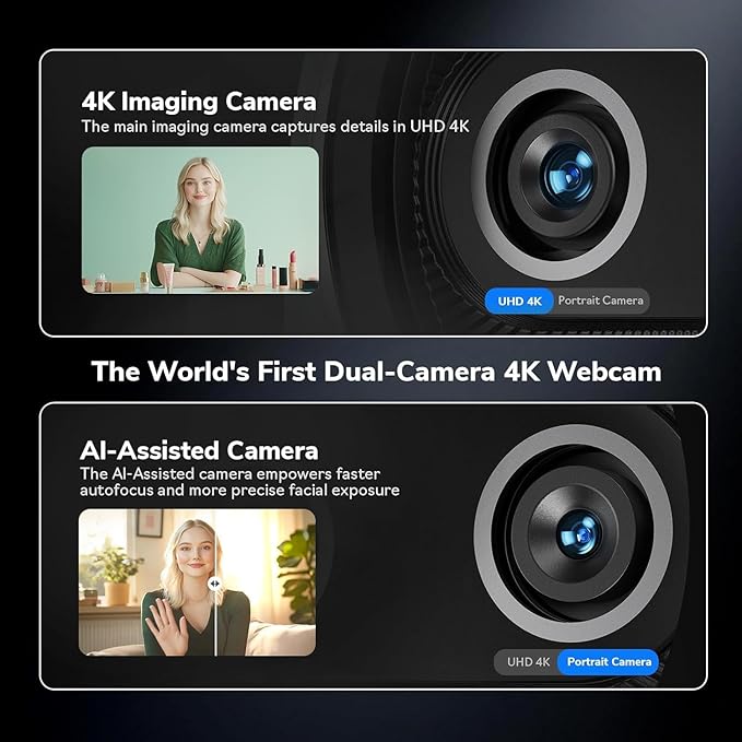 EMEET Piko+ Webcam 4K, World’s 1st Dual-Camera AI-Powered 4K Camera, 1/2.55'' - Image 2