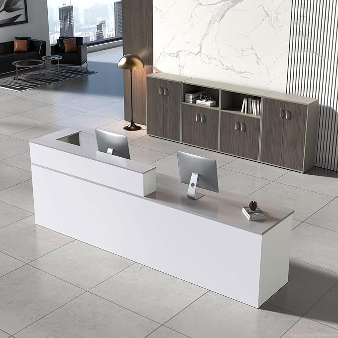 Reception Desk with Counter, Modern Front Desk Reception Counter with Keyboard by NUIPESN