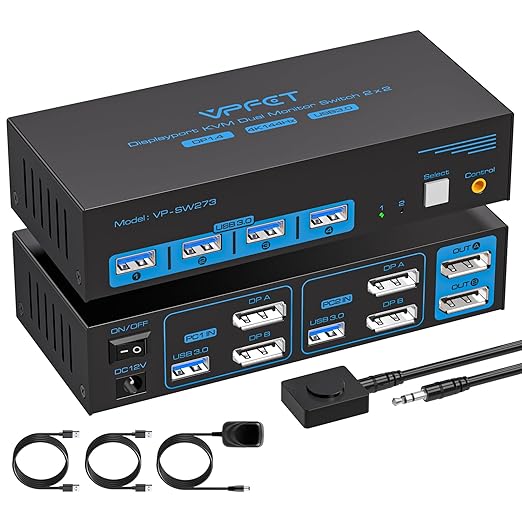4K@144Hz Displayport KVM Switch 2 Monitors 2 Computers USB3.0 KVM Switch Dual by AILVLVNG