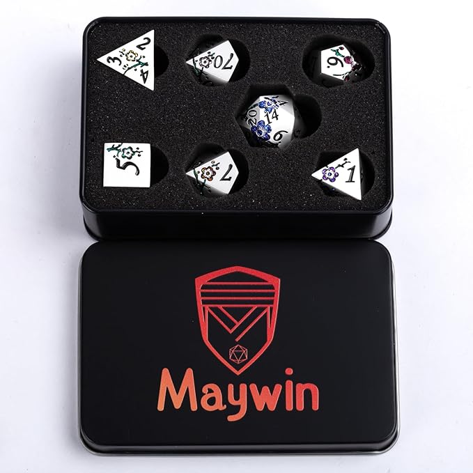7 PCS Solid Metallic Flower D&D Dice Set, Metal Dungeons and Dragons Dice Set - Image 6
