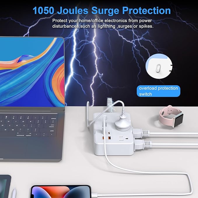 Surge Protector Power Strip 10 Ft Cord, Ultra Thin Flat Extension Cord - Image 5