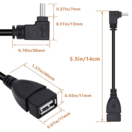 90 Degree Mini USB to USB A OTG Adapter Cable 5.5in Up Angle Mini USB 5-Pin - Image 7