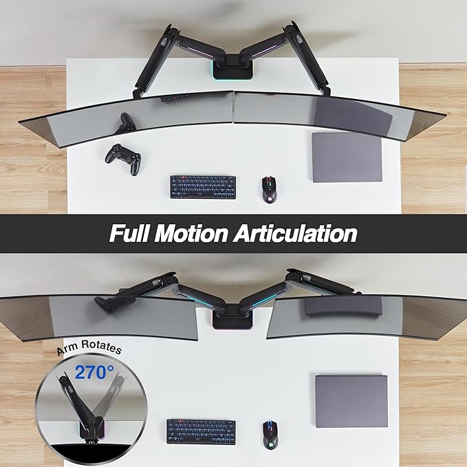 AVLT RGB Lights Dual 17”-43” Gaming Monitor Arm Desk Mount, Fits Two - Image 6