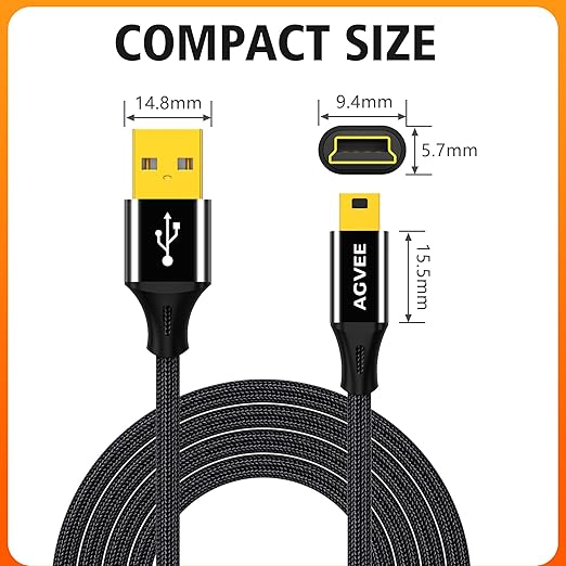 AGVEE 2 Pack 5ft Mini USB Cable, Braided Durable USB-A to Mini-B Charger - Image 7