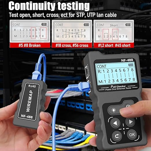 NF-488 Network Cable Testers RJ45 Continuity Checking CAT5 CAT6 LAN Ethernet - Image 3