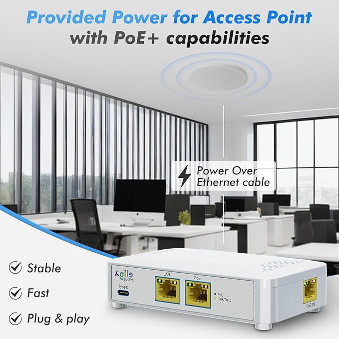 ​PoE to USB C Switch 60W 802.3af/at Compliant, 1 USB-C Port & 1 PoE+ Port & 1 - Image 6