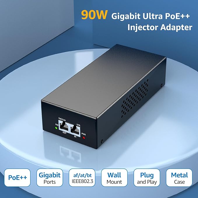 YuanLey Gigabit PoE Injector 90W, 10/100/1000Mbps PoE++ Injector Adapter - Image 2