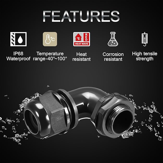 LeMotech M32 Cable Gland, 90 Degree Adjustable 18-25mm Strain Relief, Cord - Image 3