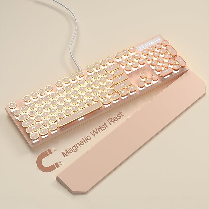 MageGee Typewriter Mechanical Gaming Keyboard, Retro Punk Creamy Round Keycaps - Image 3