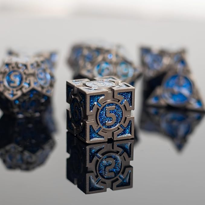 Blue Black Nickel Finish Heavy Metal DND Dice Set - Image 3