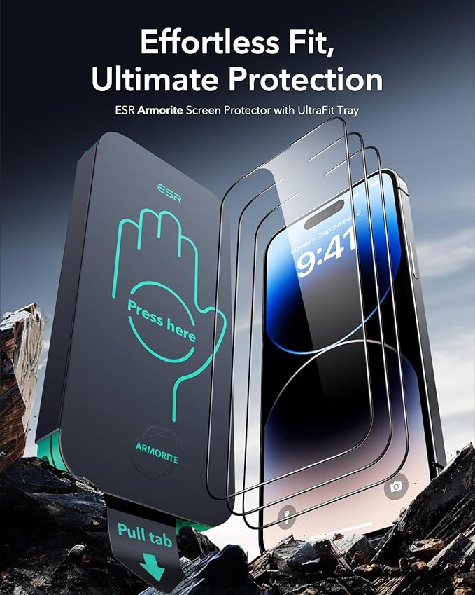 ESR 3 Pack 9H+ Glass for iPhone 14 Pro Max Screen Protector, Armorite - Image 2