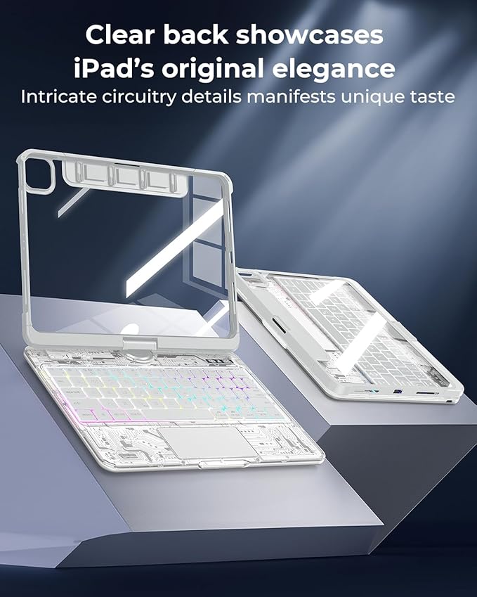 SIBEITU Keyboard Case for iPad Pro 11 Inch, 360 Rotatable iPad Pro 11 Clear - Image 7