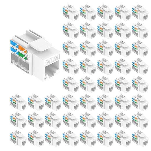 VCE Cat6A RJ45 Keystone Jacks UL Listed 50-Pack, 110-Type UTP Modular Ethernet by VCE