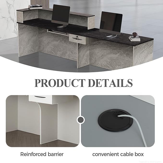 Reception Desk with Counter, Modern Front Desk Reception Counter with Keyboard - Image 5