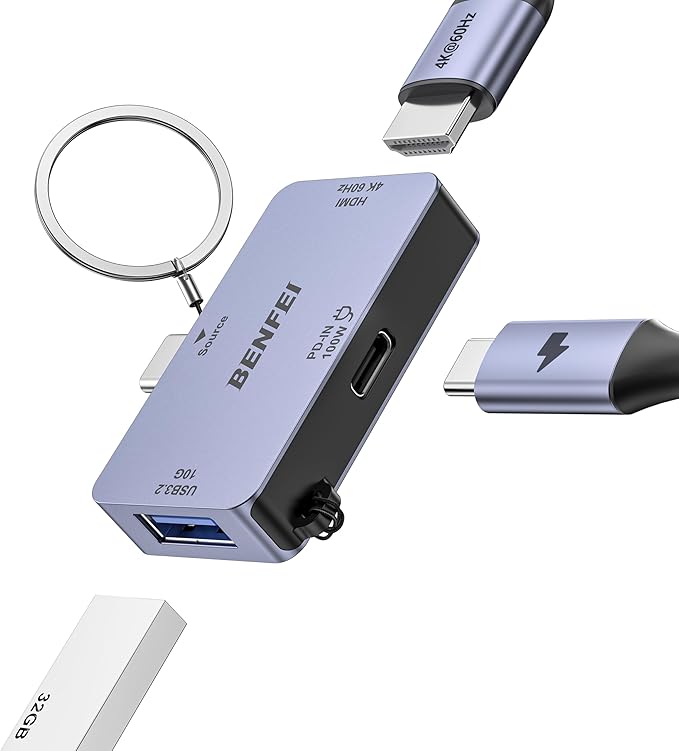 BENFEI USB C Hub 3-in-1, Super Compact, USB-C to HDMI 4K@60Hz, 10Gbps USB-A by BENFEI