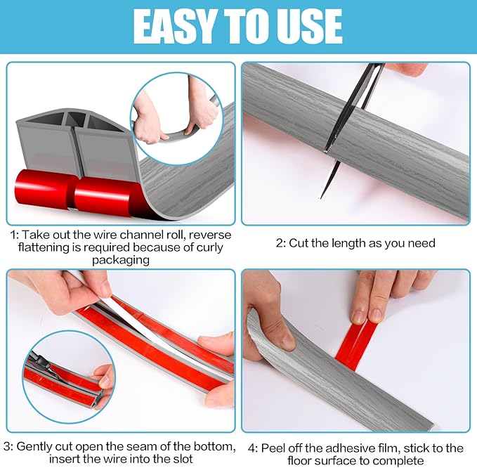 Floor Cord Cover Cavity 0.8"x0.37" Self Adhesive Cord Hider, 10FT Low Profile - Image 8