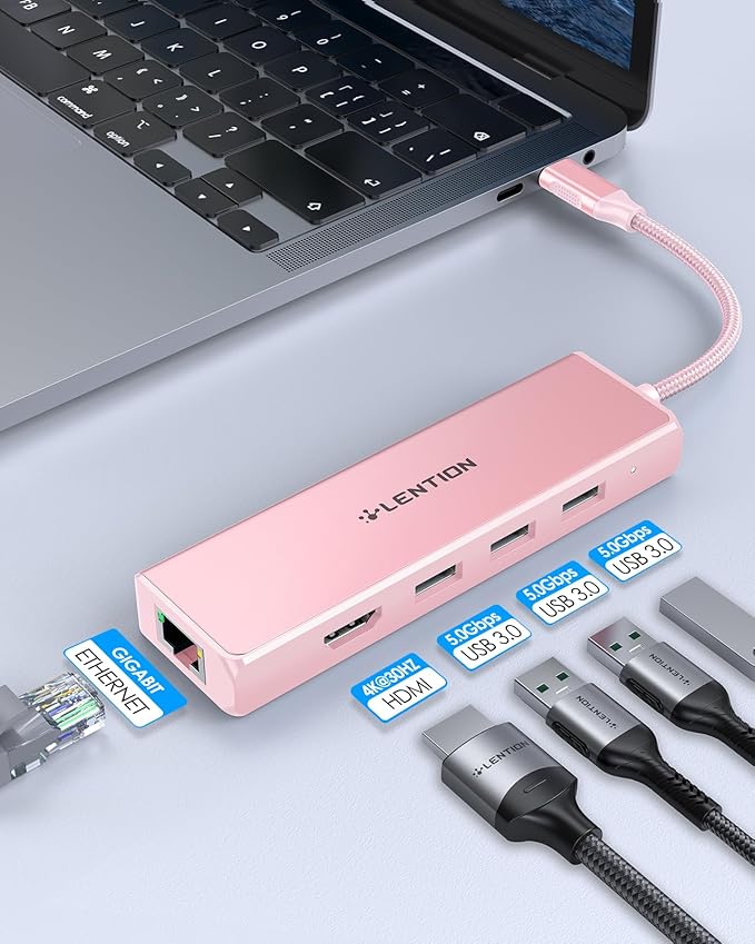 LENTION USB C Hub with Gigabit Ethernet Adapter, 4K HDMI, 3 USB 3.0 Port - Image 6