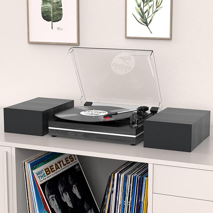 Vinyl Record Player with Dual Separate Stereo Speakers Vintage Turntable with - Image 3
