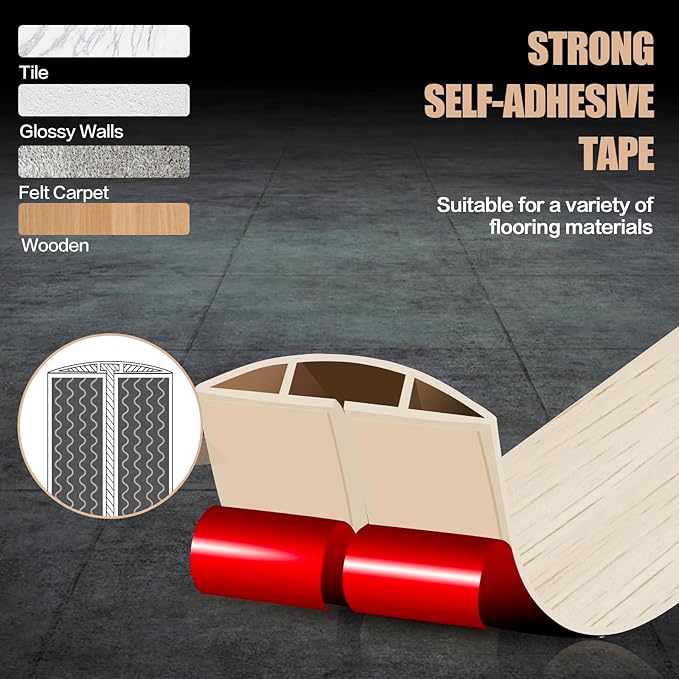 Floor Cord Cover Cavity 0.8"x0.37" Self Adhesive Cord Hider, 3.3FT Low Profile - Image 4