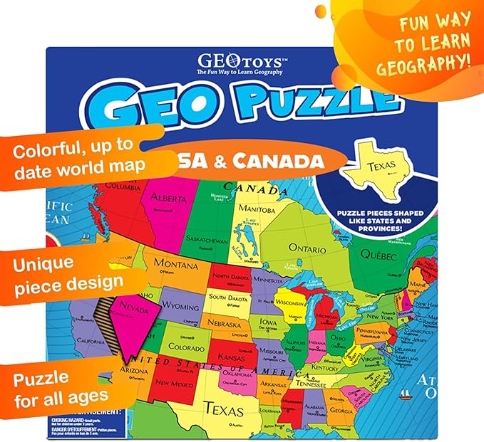 GeoToys GeoPuzzle, USA & Canada Shaped Jigsaw Puzzles, Geography Game, Map - Image 3
