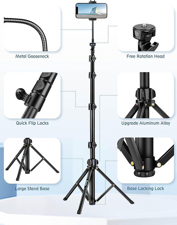 Phone Tripod, Aluminum Tripods Stand - Image 8