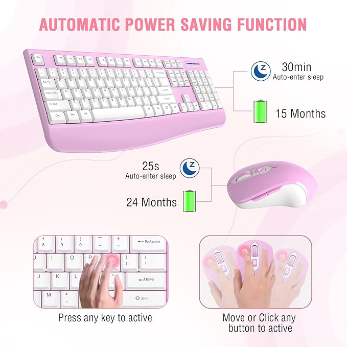 Wireless Keyboard and Mouse Combo, EDJO 2.4G Full-Sized Ergonomic Computer - Image 2