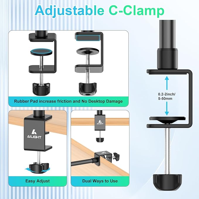 ailight Webcam Stand for Desk, Adjustable Camera Desk Stand Webcam Mount for - Image 6