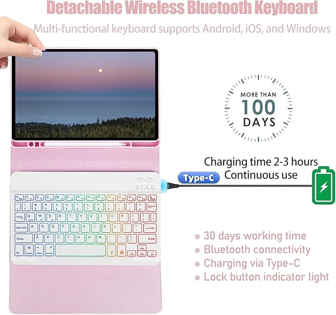 Keyboard Case for Samsung Galaxy Tab S10 FE / S9 FE 10.9 inch/Tab S9 / S8 / S7 - Image 3