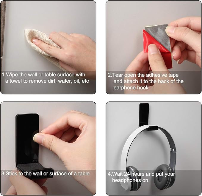 Weewooday 4 Pieces Headphone Hanger Holder Desk Adhesive Headphone Hook Wall - Image 4