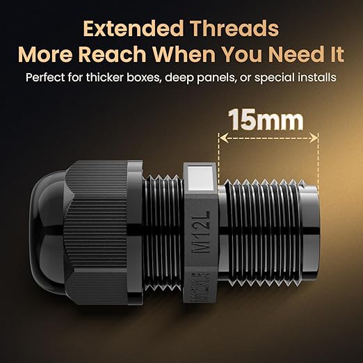 QILIPSU 50pcs M12L Long Thread Cable Gland Waterproof IP68 Nylon Strain Relief - Image 2