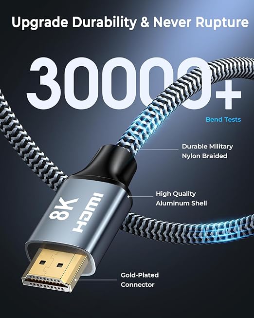 8K HDMI Cable 2 ft 2Pack, 48Gbps High Speed HDMI 2.1 Cable, Braided HDMI Cable - Image 6