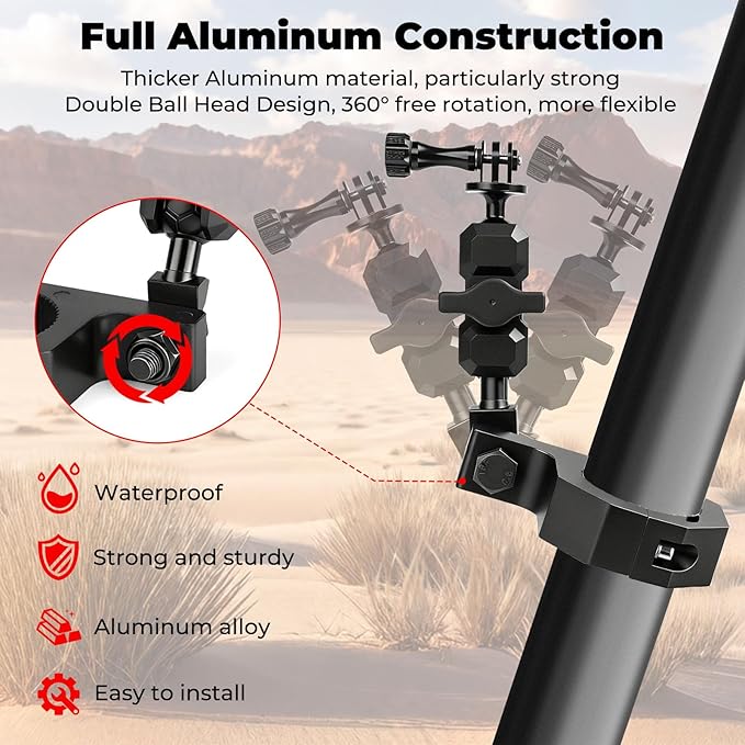 Jerbor Aluminum UTV ATV Camera Mount Holder 360° Compatible - Image 3