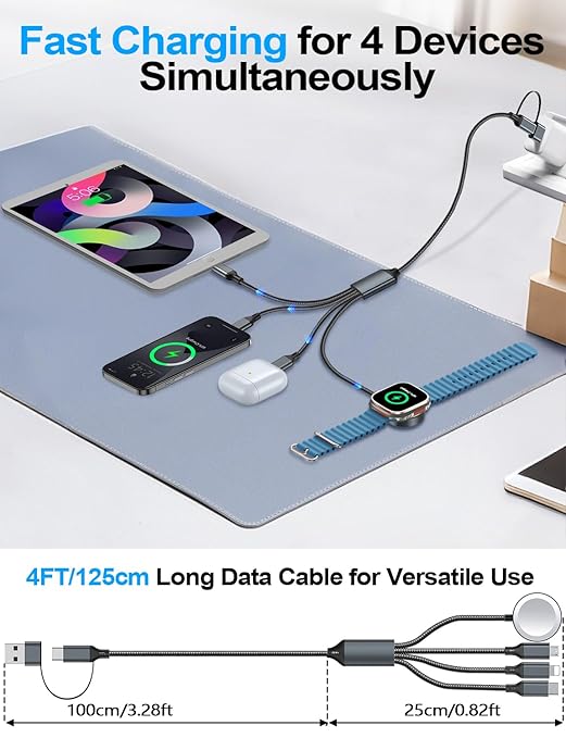 4-in-2 Multi Charging Cable for Apple Watch Charger/Samsung/iPhone Charger - Image 3