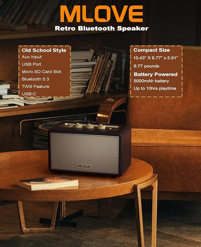 MLOVE A200 Portable Retro Bluetooth Speaker - Image 2