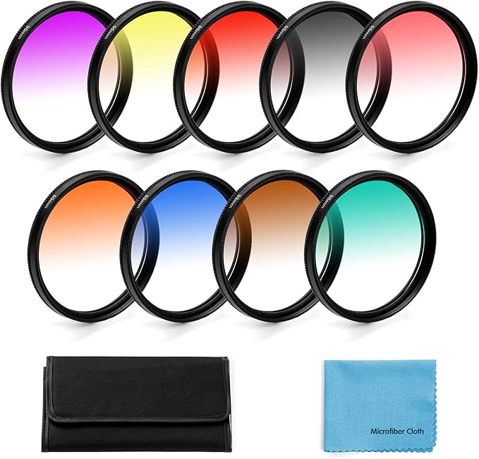 52mm Graduated Color Filters Kit 9 Pieces Gradual Colour Lens Filter Kit Set by Unknown