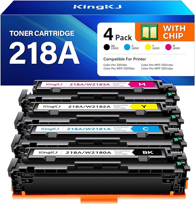 218A Toner Cartridges Set with chip 4-Pack 3301fdw Replacement by KingKJInkToner